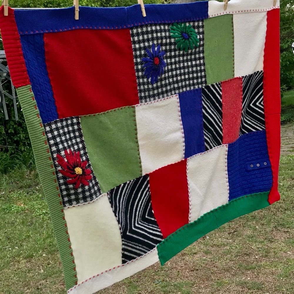 FLOWER POWER wool sweater blanket NWT OOAK
